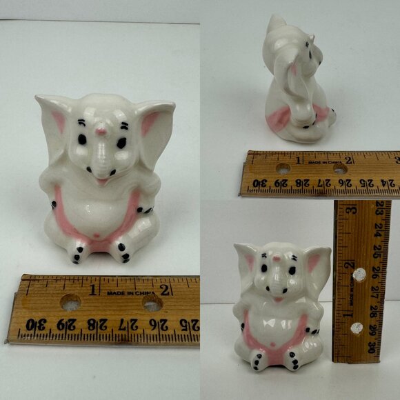 Vtg Sitting Ceramic Porcelain White Elephant Figurine Pink Accents 2.5 in tall - Picture 3 of 10